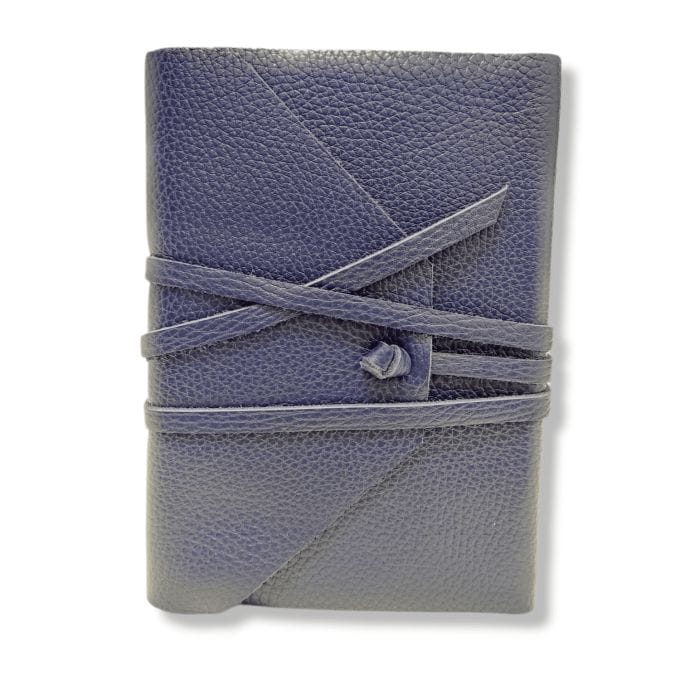 Blue leather journal with lace. The inner pages are made of ivory Amalfi paper.
