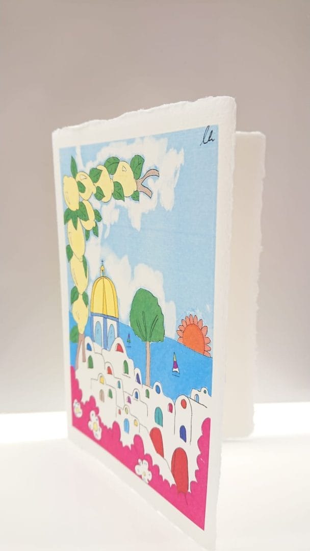 Capri - Paesaggio Cartolina in carta di Amalfi con illustrazione di un paesaggio della città di Capri.