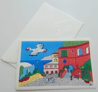Cartolina in carta di Amalfi con illustrazione di uno scorcio di Ravello.