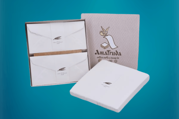 Box with invitations in DL format Amalfi paper DL size wedding invitations in gift box