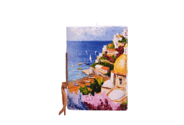 POSITANO Quaderno in carta a mano di Amalfi e copertina personalizzata con la veduta della spiaggia di Positano.
