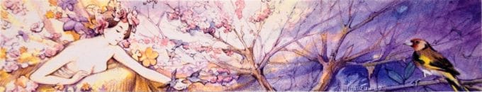 Segnalibro in carta di Amalfi con illustrazione della primavera realizzata dall'artista Luca Mancini