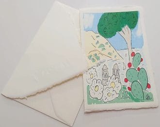 Amalfi paper postcard with illustrated image of the classic Ravello landscape.