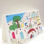 Handmade paper postcard of Amalfi ivory color with illustration of a classic village of the Amalfi coast