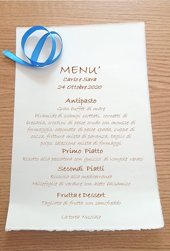 Menu da matrimonio su foglio A4 Stampa menu matrimonio personalizzato su foglio A4 in carta di Amalfi