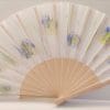 Hand marbled wedding fan. Blue and yellow color.