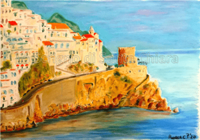 Last lights in Amalfi Last lights in Amalfi - Oil painting on handmade paper of Amalfi by Andrea Pascucci