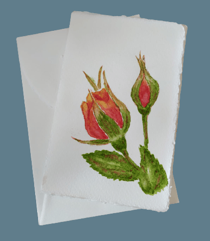 Partecipazione bocciolo di rosa Partecipazione matrimonio in carta di Amalfi con decoro ad acquerello di un bocciolo di rosa