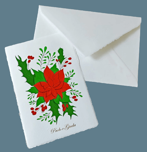 Stella di Natale Partecipazioni matrimonio di Natale. Il Biglietto è decorato con una stella di Natale realizzata dalla bottega de Lo Scrigno di Santa Chiara