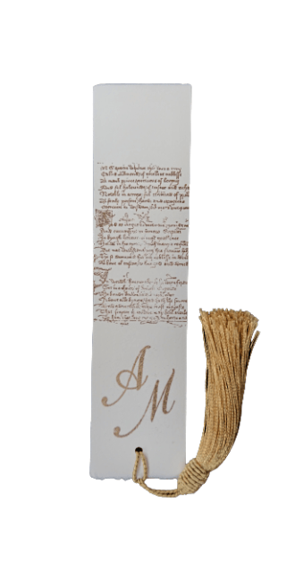 Elegant Amalfi paper wedding place holder personalized with the initials of the bride and groom