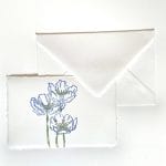 Place cards with flowers for wedding reception in Amalfi handmade paper and matching envelope.