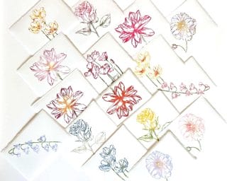 Segnaposti in carta a mano di Amalfi con stampe artigianali della flora mediterranea