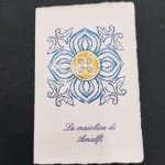 Biglietti di auguri in carta di Amalfi con decoro maiolica di Amalfi blu.