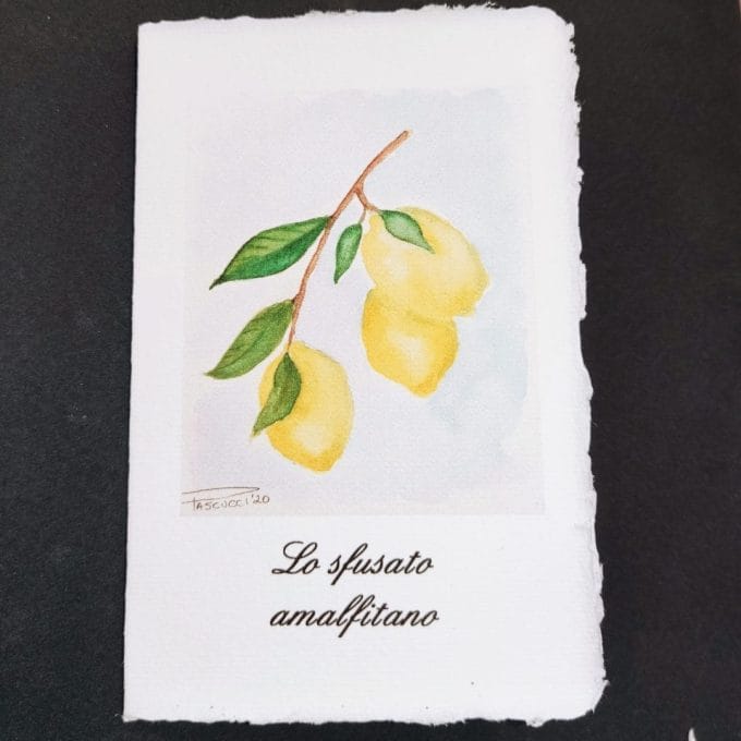 Folding cards in Amalfi paper with watercolor decoration of sfusato amalfitano