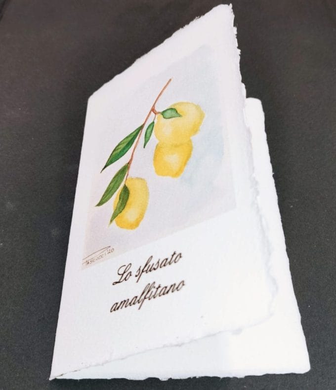 Folding greeting card with lemons watercolor decoration