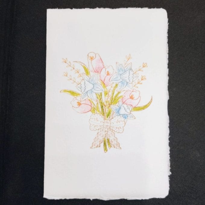 Card with watercolor bridal bouquet on Amalfi paper