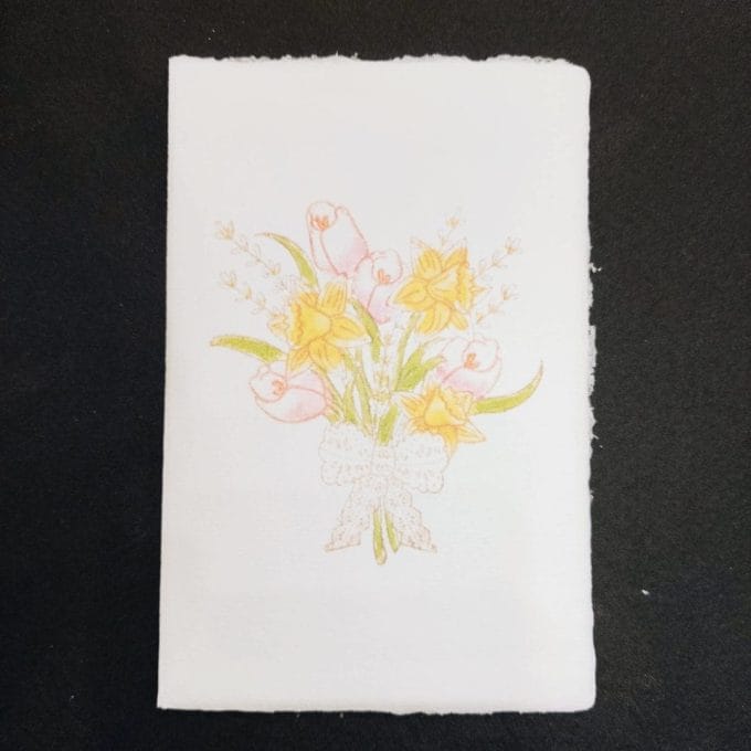Amalfi paper greeting card with yellow bouquet decorated in watercolor by Lo Scrigno di Santa Chiara