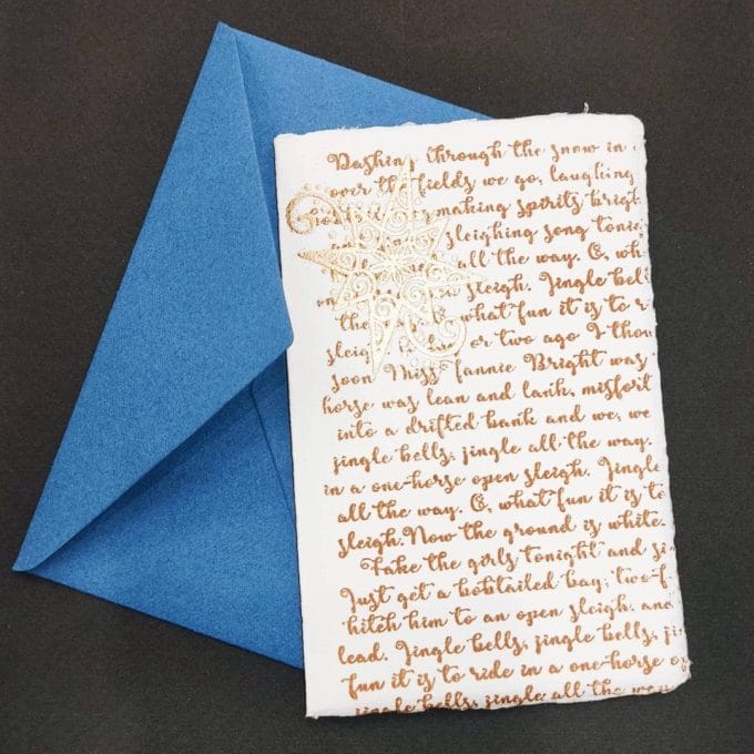 Amalfi paper Christmas cards with gold embossed decoration handmade by Lo Scrigno di Santa Chiara.