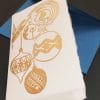 Christmas cards in Amalfi paper with handmade decorations with relief gilding. On the cover the classic Christmas decorations made by the artisans of the Scrigno di Santa Chiara