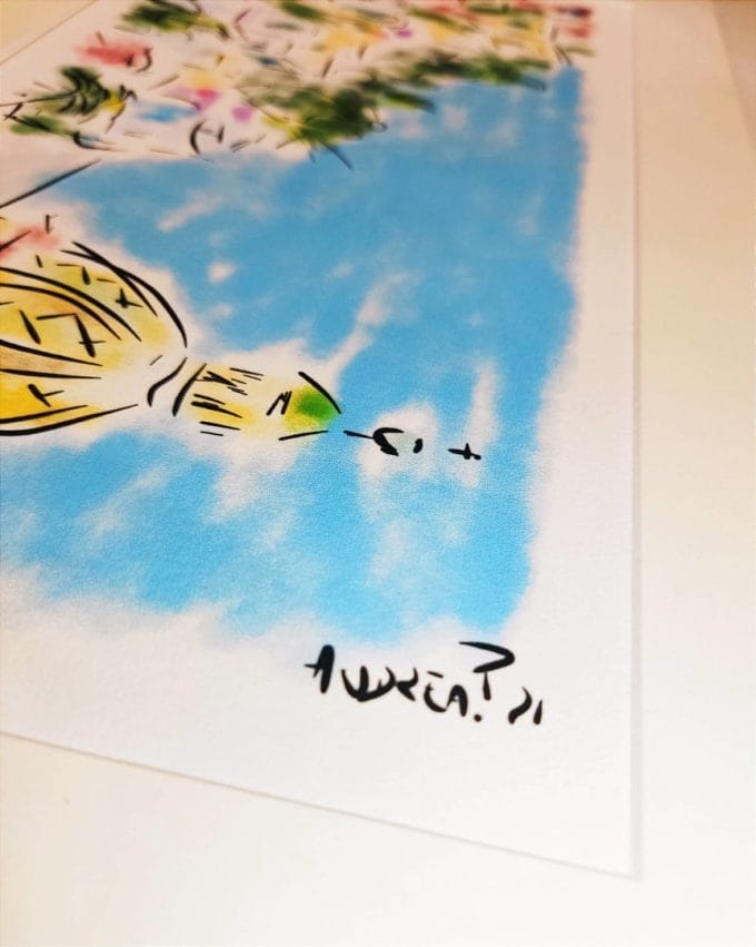 Kiss of Positano Detail of the painting Kiss of Positano with the author's signature.