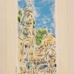 Quadri di arte contemporanea realizzati dalla bottega artistica de Lo Scrigno di Santa Chiara su carta di Amalfi. Questa illustrazione rappresenta la piazza di Amalfi con il suo maestoso duomo sullo sfondo