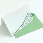 Cards with fretwork lace and colored envelopes in Amalfi paper.