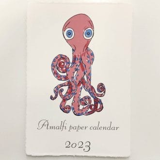 Calendar 2023 in Amalfi paper with artistic marine-themed illustrations created exclusively by Lo Scrigno di Santa Chiara