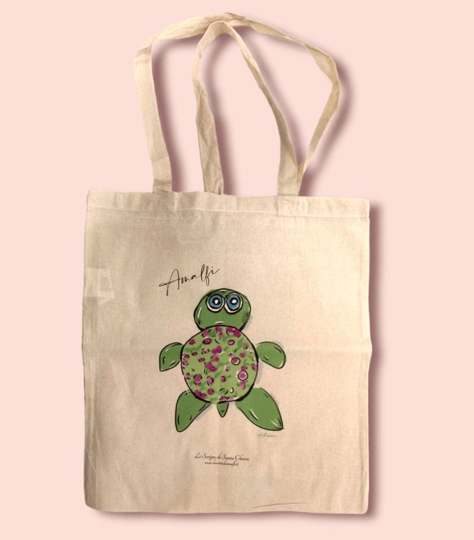 Shopper bag " The sea turtle" Shopper bag with an illustration of a stylized turtle made exclusively by the artistic workshop of Lo Scrigno di Santa Chiara