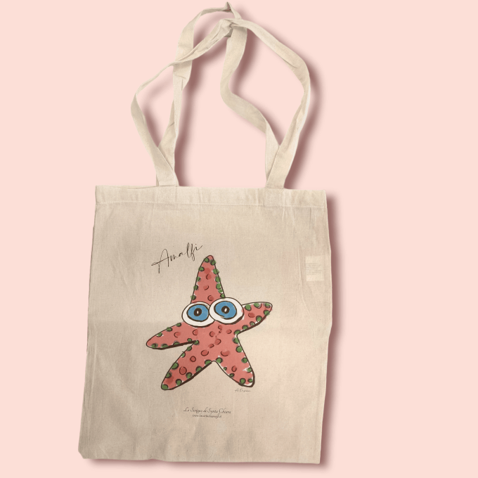 Shopper "The starfish" The shopper made from watercolor creations by Lo Scrigno di Santa Chiara. This pattern is embellished with a stylized image of a starfish