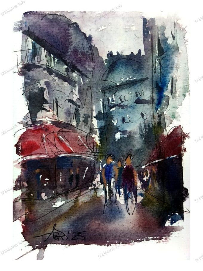 Original watercolor on Amalfi paper by urban artist AoPo.