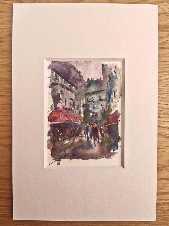 Watercolor on Amalfi paper by contemporary artist AoPo in 20x30 cm passepartout.